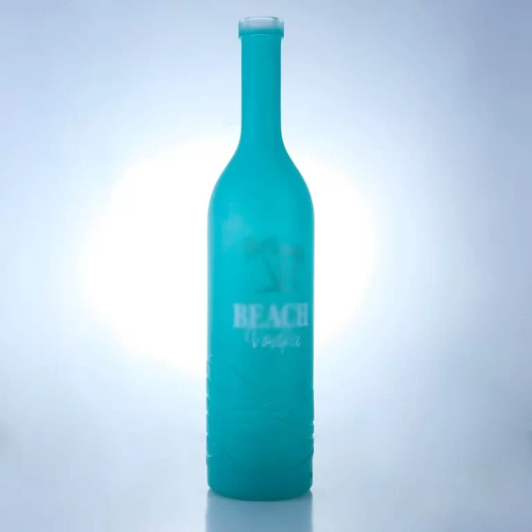 081-Beautifully painted lines in light blue are carved on vodka bottles