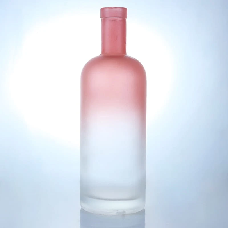 089-750ml frosted clear red gradient round vodka glass bottle