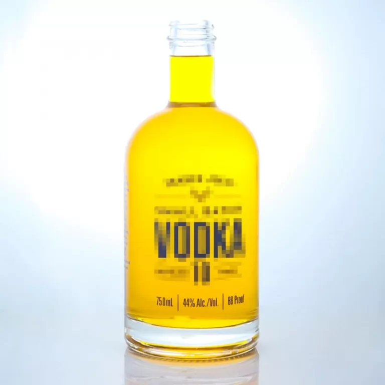 108- 750ml Custom printed low profile round vodka glass bottle with screw cap