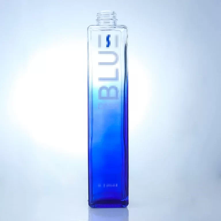 116- 750ml Square tall clear sprayed blue vodka bottle with screw cap