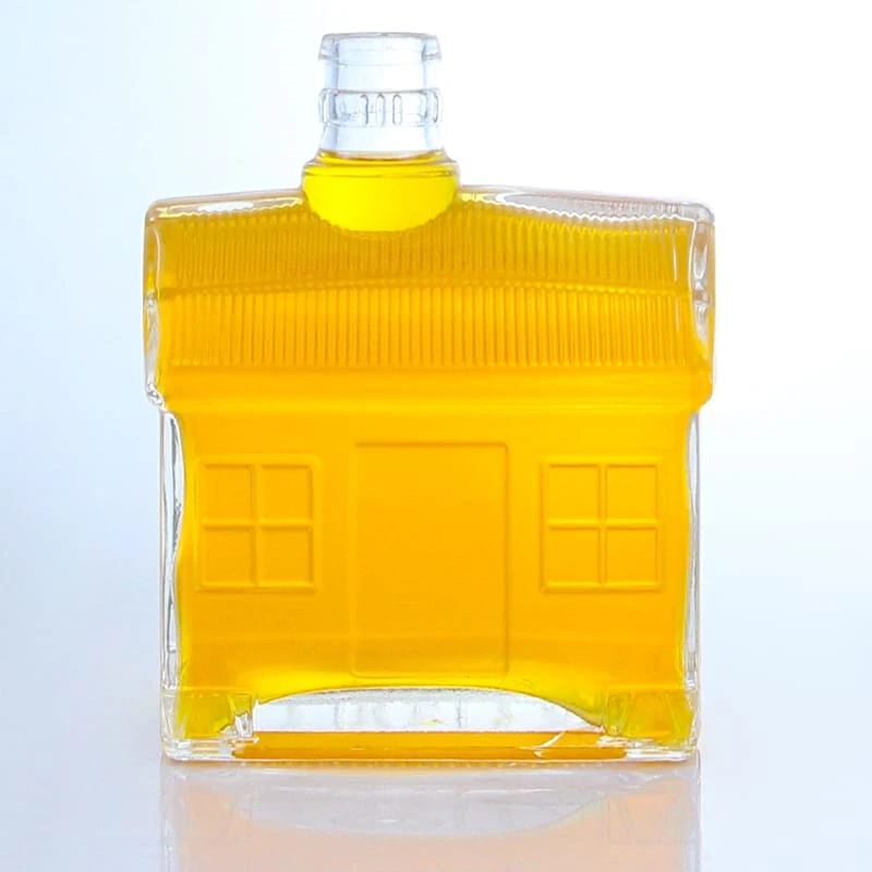 490 - Unique House Shaped 500ml Glass Bottle