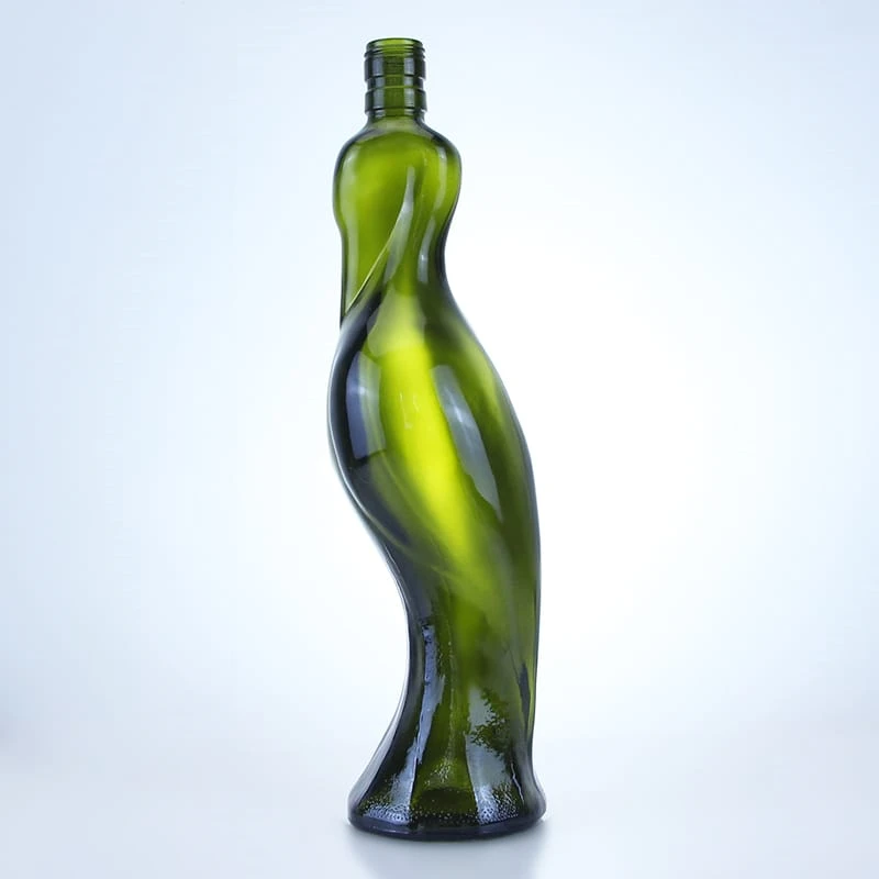 212 - Customized Shaped 750ml Green Color Glass Bottle With Screw Cap