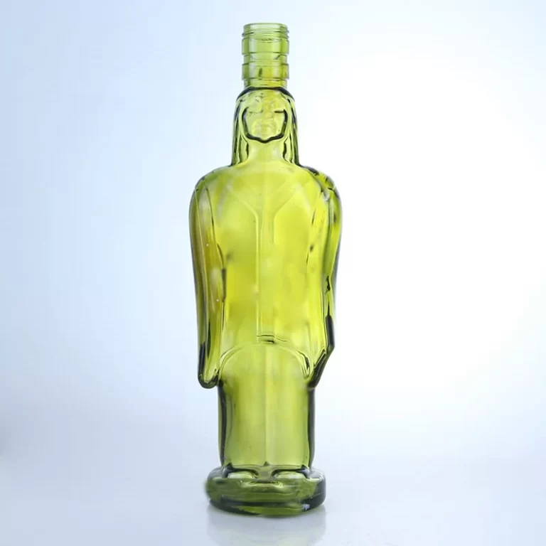 214 - Customized Shaped 750ml Green Colored Glass Bottle With Screw Cap