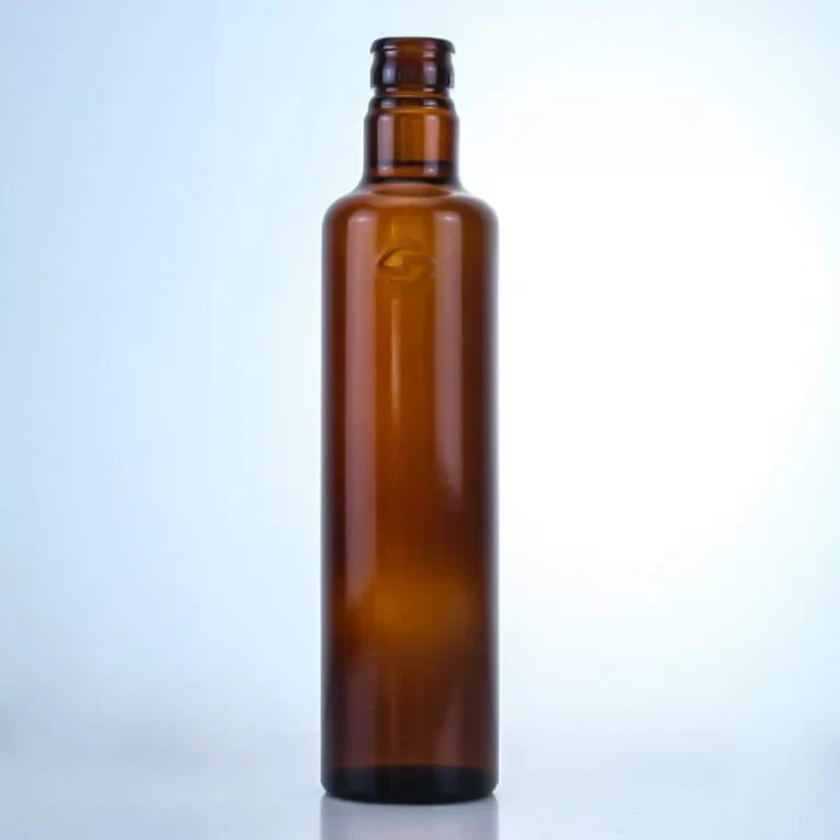 256 - Unique Shape Logo Embossed Amber Glass Bottle