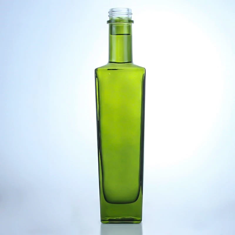 258 - Green Color Painted Square Glass Bottle With Screw Cap