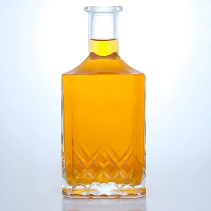 372- 750ml Factory wholesale square whiskey glass bottle with glass cap