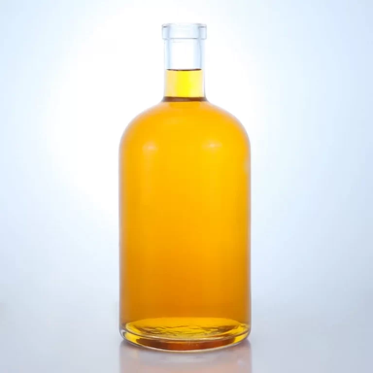 381-750ml Factory hot sale round shape vodka glass bottle with cork