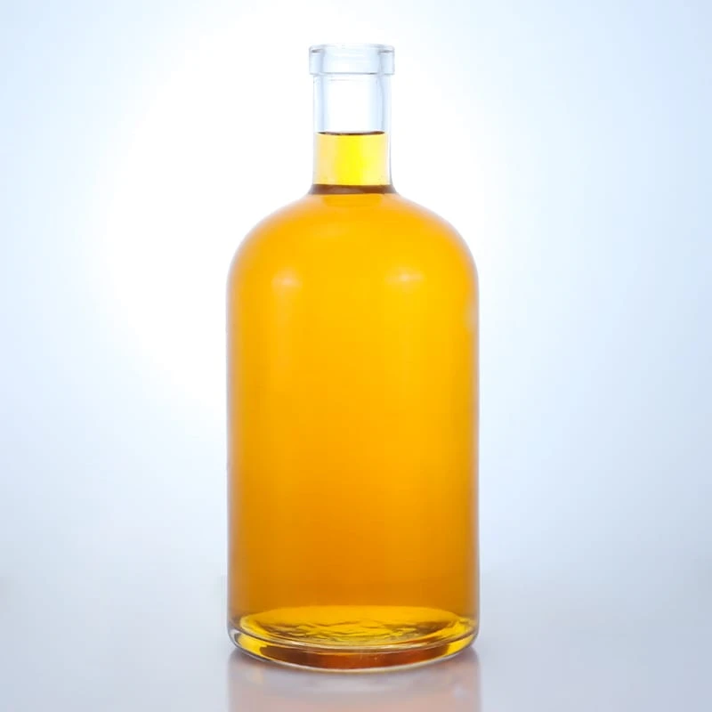 381-750ml Factory hot sale round shape vodka glass bottle with cork