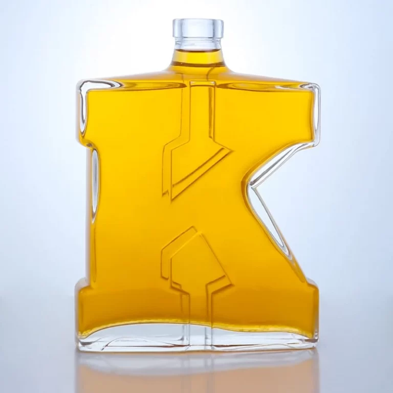 405-Factory design letter shape whiskey glass bottle