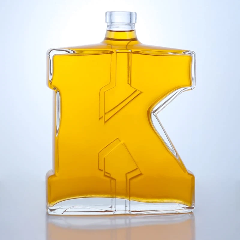 405-Factory design letter shape whiskey glass bottle